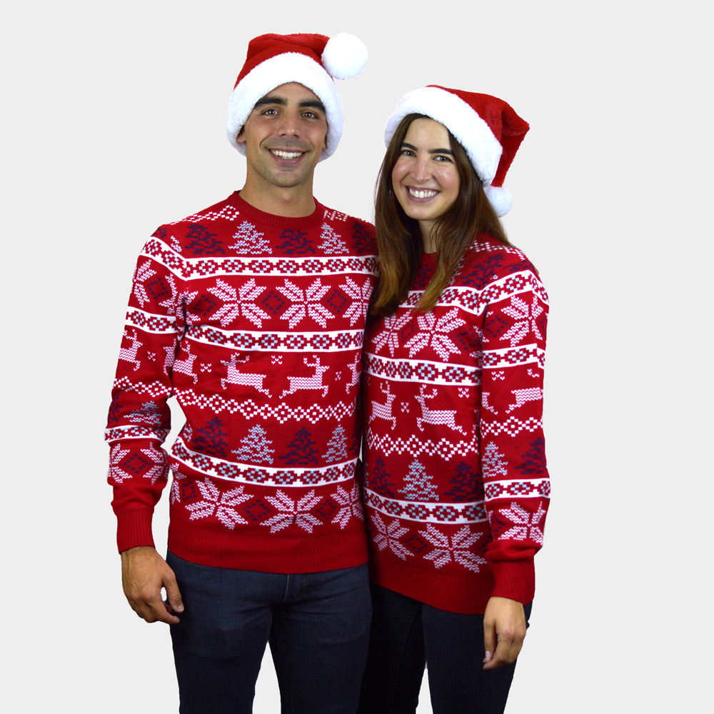 Maglione Natalizio Bambini Rosso Donna e Uomo Classico Stelle Polari

