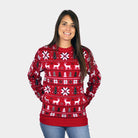 Maglione Natalizio Bambini Rosso Renne, Alberi e Stelle Polari Donna