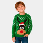 Maglione Natalizio Bambino Verde Renna con Cappello in 3D

