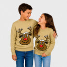Maglione Natalizio Beige con Renna Sorridente Bambini
