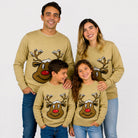 Maglione Natalizio Beige con Renna Sorridente Famiglia
