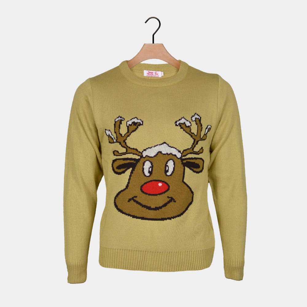 Maglione Natalizio Beige con Renna Sorridente
