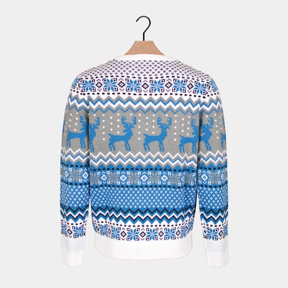 Maglione Natalizio Renne Elegante Bianco, Grigio e Blu 