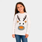 Maglione Natalizio Bianco con Renna 3D Bambina