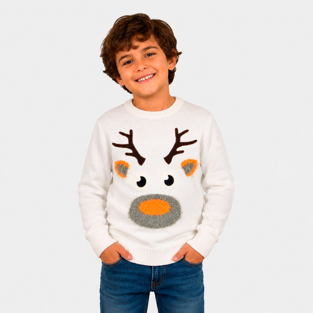 Maglione Natalizio Bianco con Renna 3D Bambino
