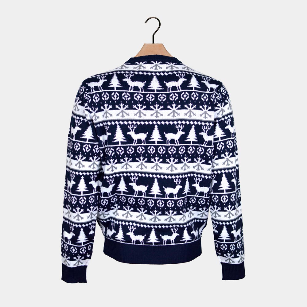 Maglione Natalizio Alberi di Natale e Renne Blu 