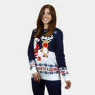 Maglione Natalizio Donna Blu Babbo Natale e Renna Rudolph