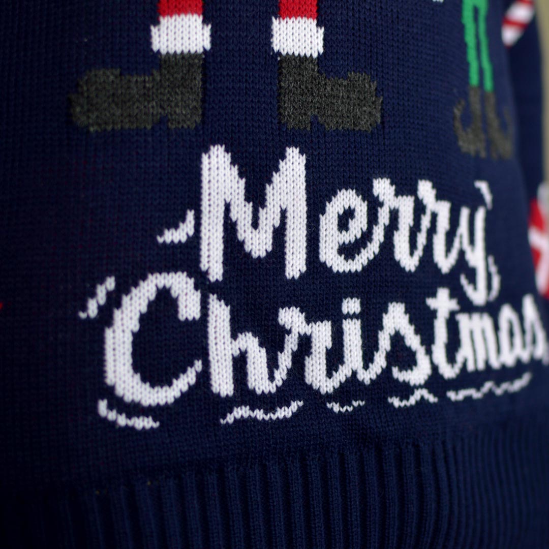 Maglione Natalizio Blu Babbo Natale ed Elfo
