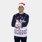 Maglione Natalizio Uomo Blu Babbo Natale e Renna Rudolph