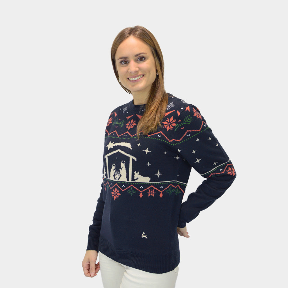 Maglione Natalizio Donna Blu Nativity
