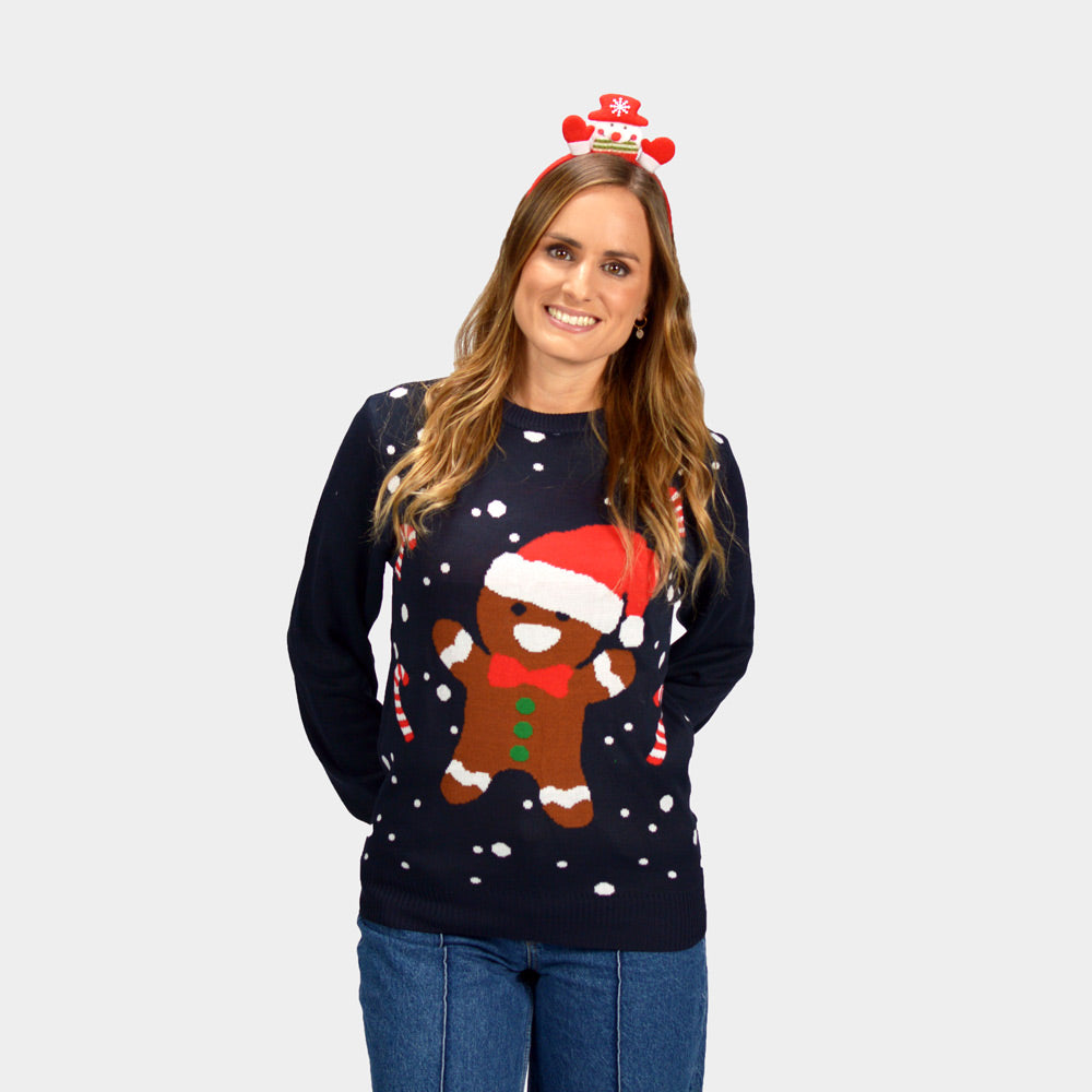 Maglione Natalizio Donna Blu Gingerbread 