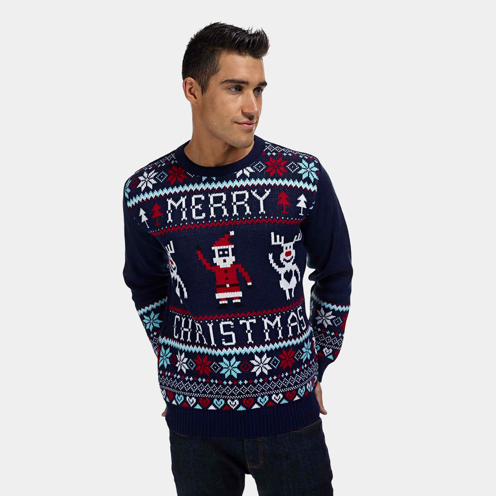 Maglione Natalizio uomo Blu Merry Christmas
