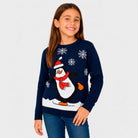 Maglione Natalizio Blu Navy con Pinguino Bambina