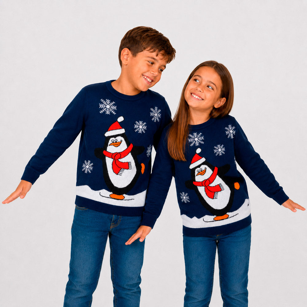Maglione Natalizio Blu Navy con Pinguino Bambini