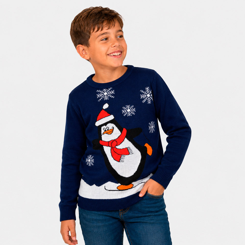 Maglione Natalizio Blu Navy con Pinguino Bambino