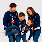 Maglione Natalizio Blu Navy con Pinguino Famiglia
