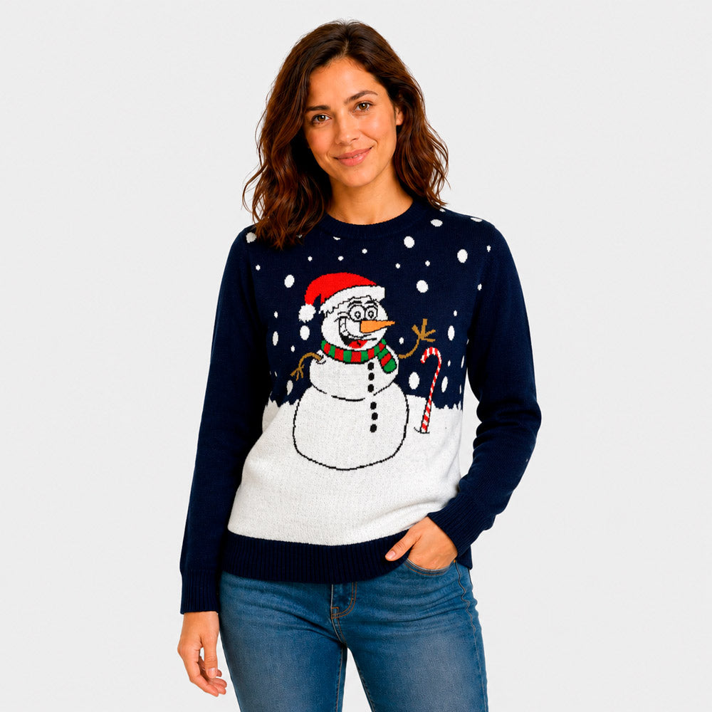 Maglione Natalizio Blu Navy con Pupazzo di Neve Donna
