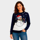 Maglione Natalizio Blu Navy con Pupazzo di Neve Donna
