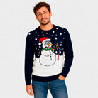 Maglione Natalizio Blu Navy con Pupazzo di Neve Uomo
