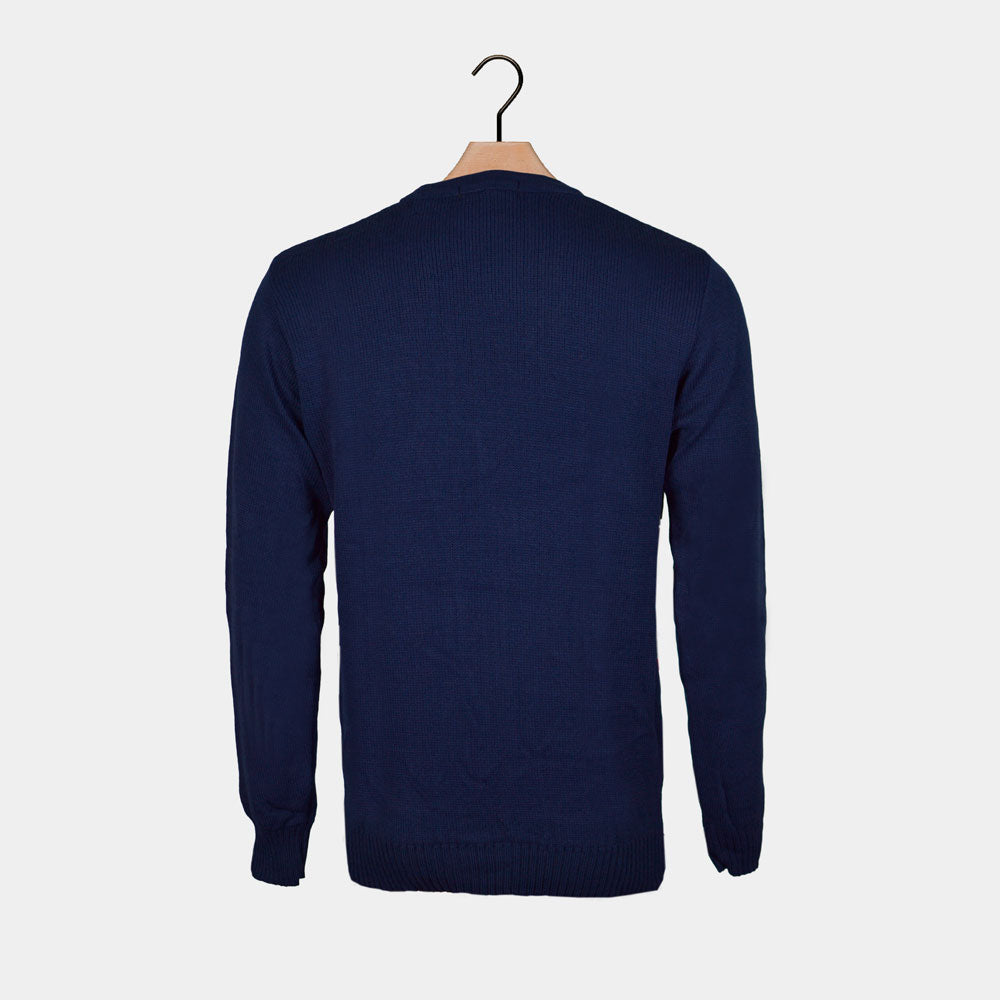 Maglione Natalizio blu Pupazzo di Neve sulla Slitta
