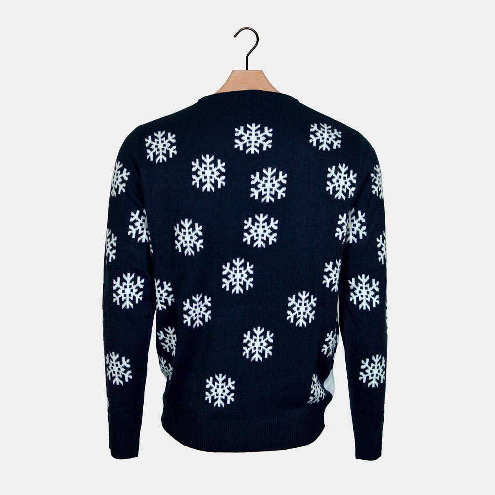 Maglione Natalizio blu Renna e Babbo Natale alla guida
