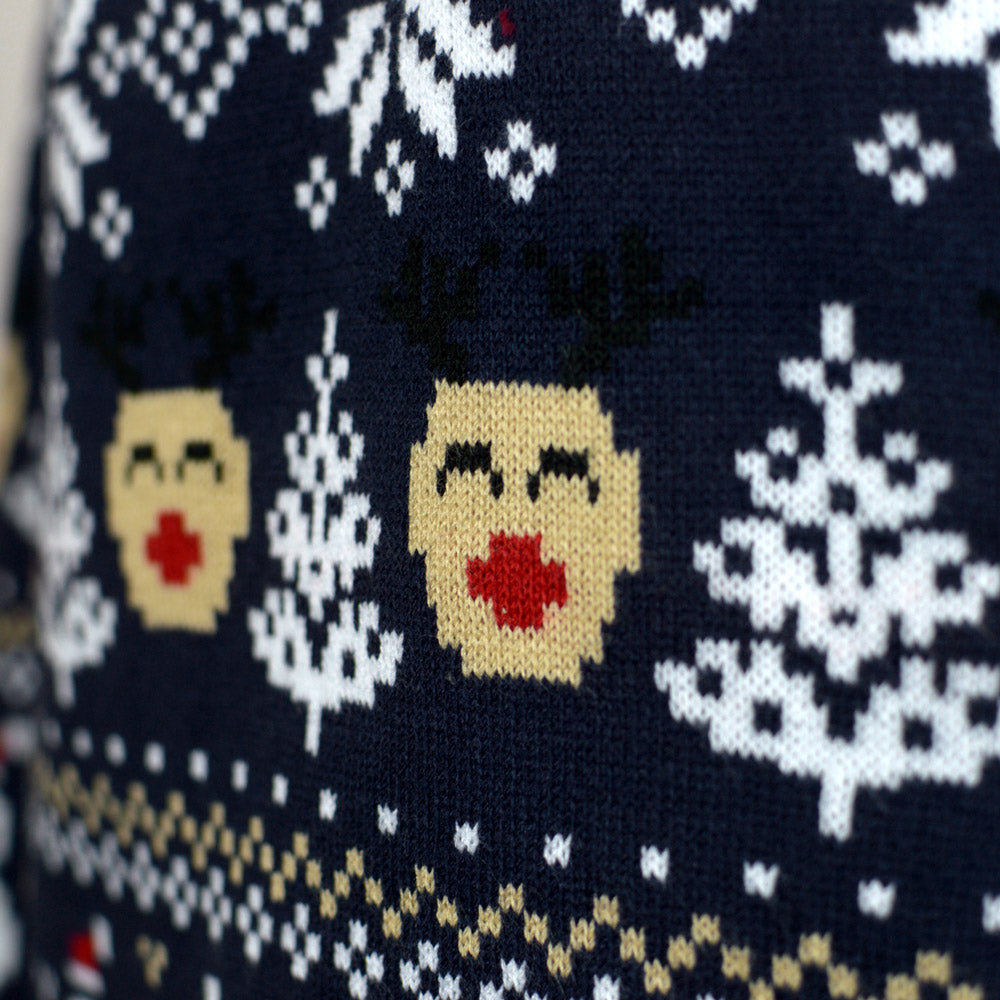 Maglione Natalizio Coppia Blu Motivi Natalizi Pupazzi di Neve 