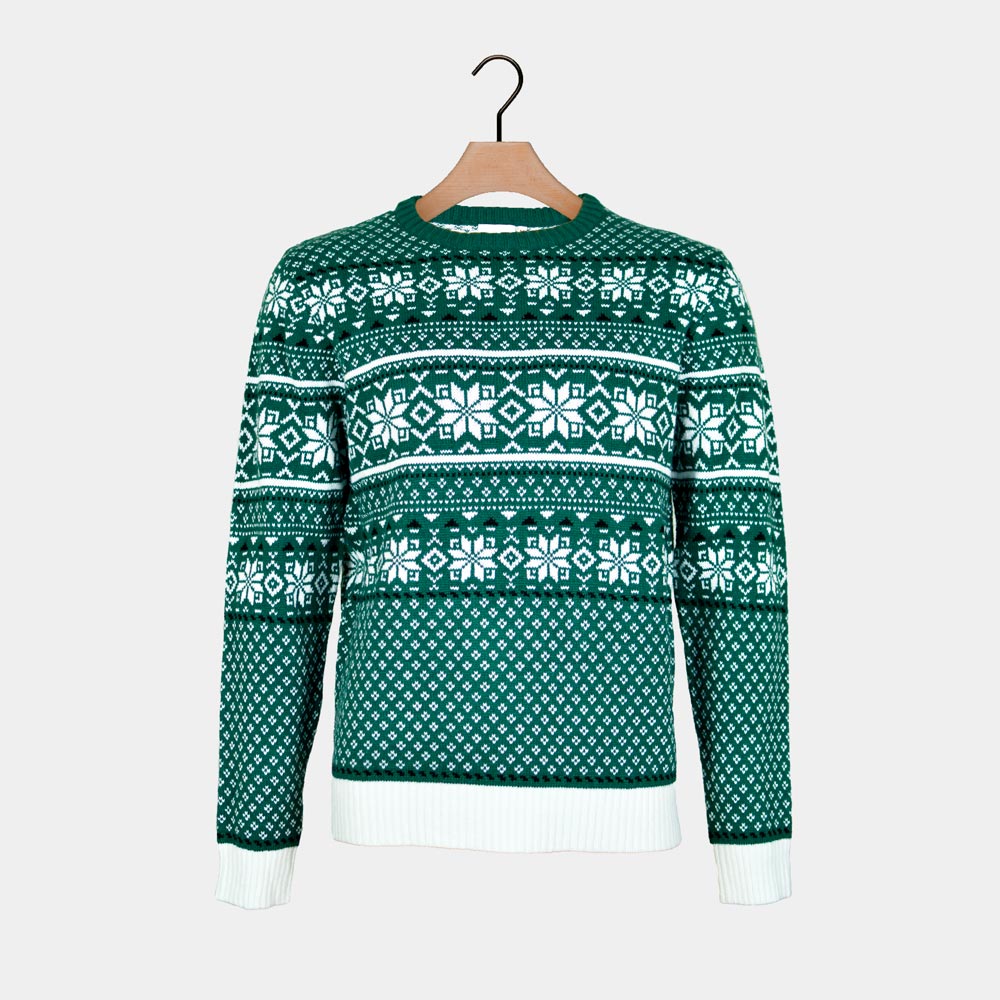 Maglione Natalizio di Coppia Classico Verde e Bianco Elegante