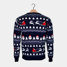 Maglione Natalizio di Coppia Cotone Biologico Alberi Pupazzi di Neve Babbo Natale Blu 