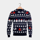 Maglione Natalizio di Coppia Cotone Biologico Babbo Natale Blu Alberi Pupazzi di Neve 