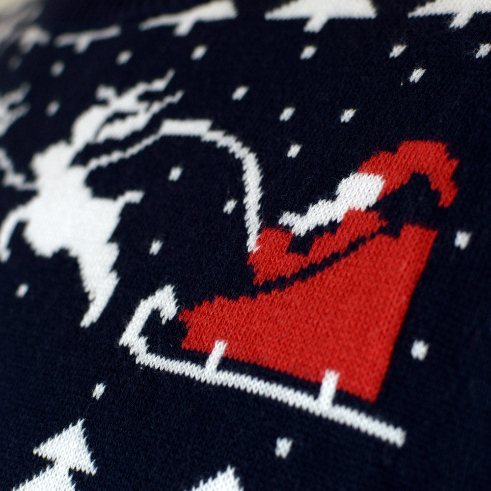 Maglione Natalizio Coppia Cotone Biologico Blu Alberi Pupazzi di Neve Babbo Natale