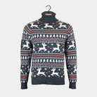 Maglione Natalizio Coppia Cotone Biologico Collo Grigio Renne Alto 