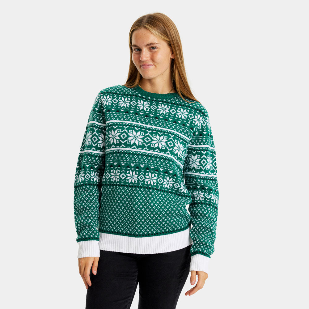 Maglione Natalizio donna Coppia Classico Verde e Bianco Elegante