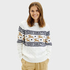 Maglione Natalizio di Coppia Donna Cotone Biologico Elegante Bianco con Renne
