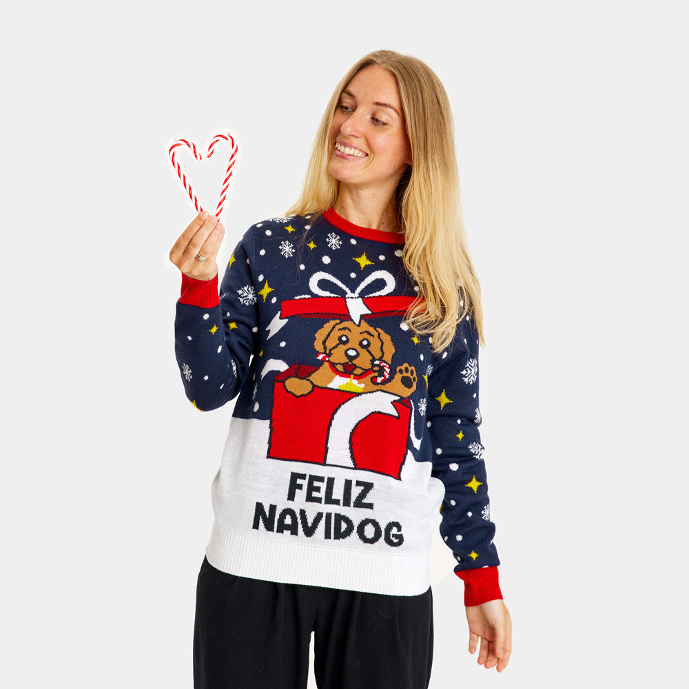 Maglione Natalizio Coppia Donna Feliz Navidog