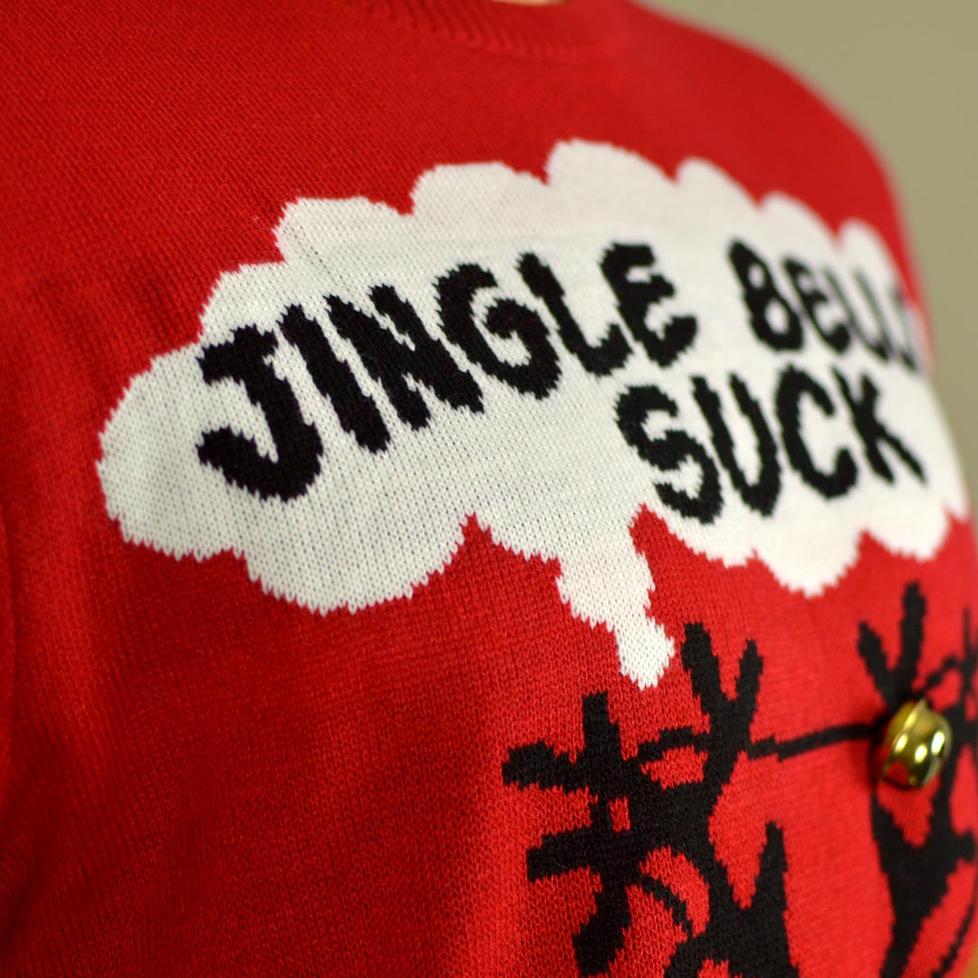 Maglione Natalizio 3D Coppia Jingle Bells Suck Rosso con Campanelli 