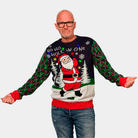 Maglione Natalizio di Coppia Uomo con Luci LED Babbo Natale che Gioca a Golf
