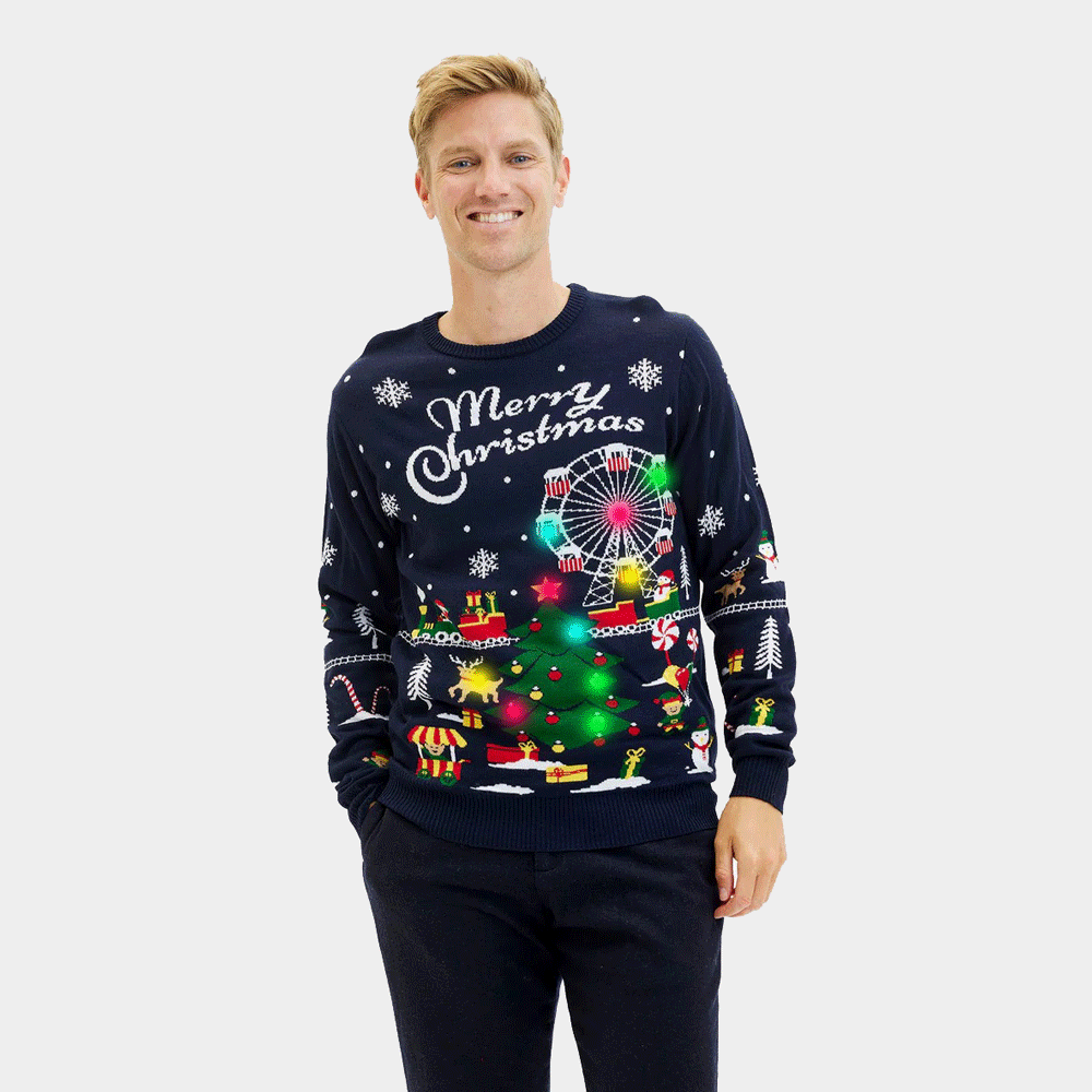 Maglione Natalizio di Coppia Uomo con Luci LED Fiera di Natale
