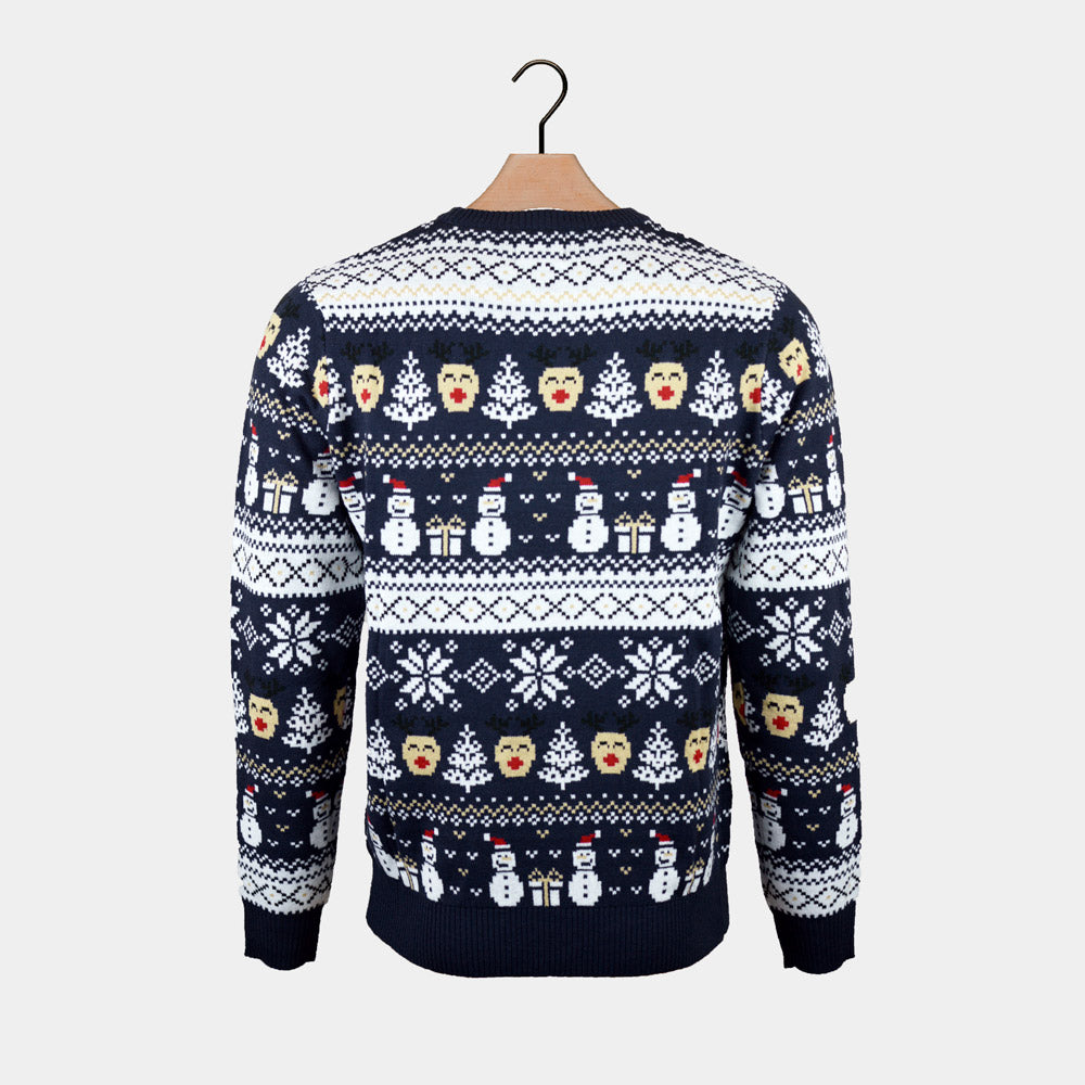 Maglione Natalizio Coppia Blu di Neve Pupazzi e Motivi Natalizi