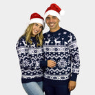 Maglione Natalizio di Coppia con Renne e Stelle Blu Nordic