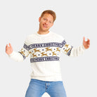 Maglione Natalizio di Coppia Uomo Cotone Biologico Elegante Bianco con Renne