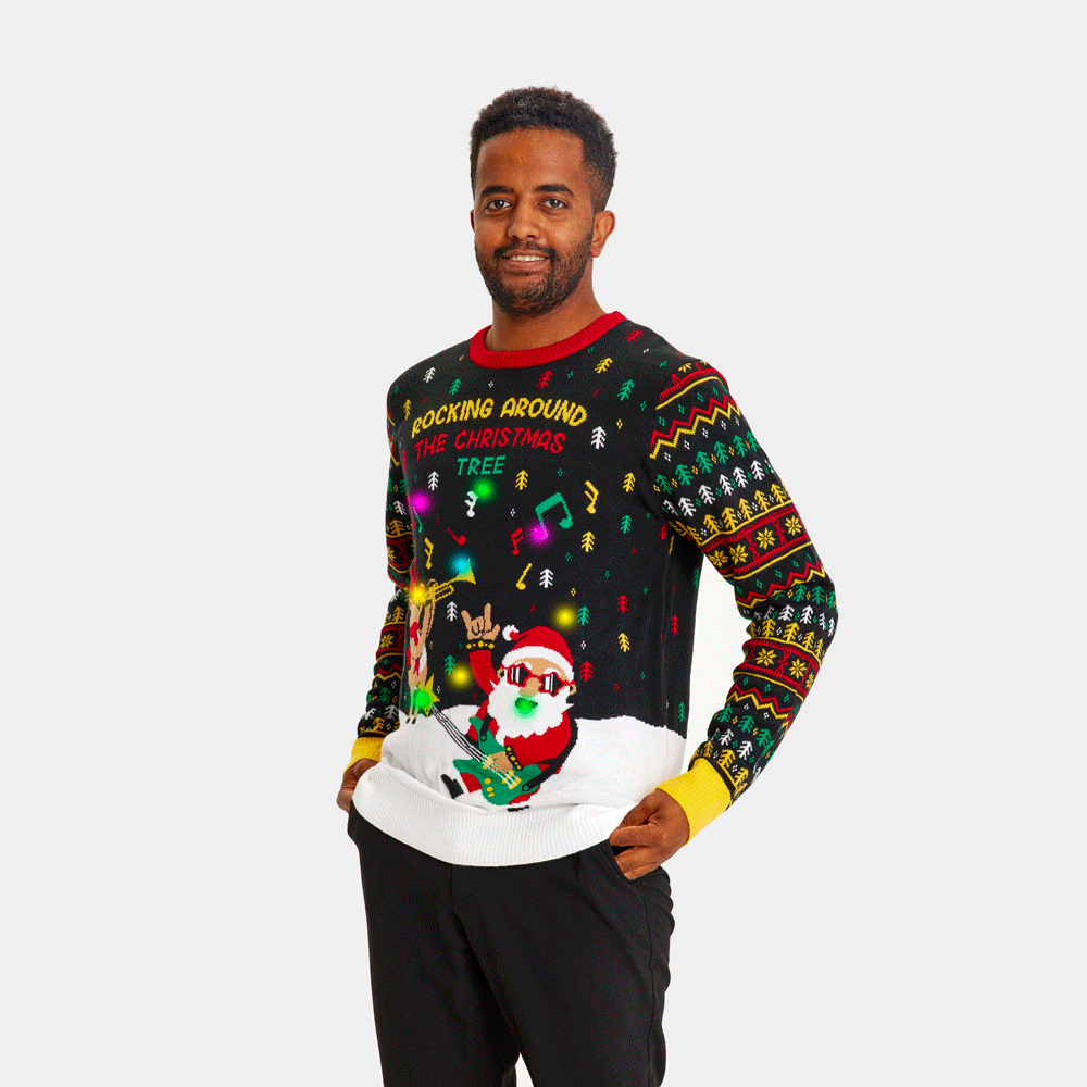 Maglione Natalizio uomo di Coppia con Luci LED Babbo Natale Rocker
