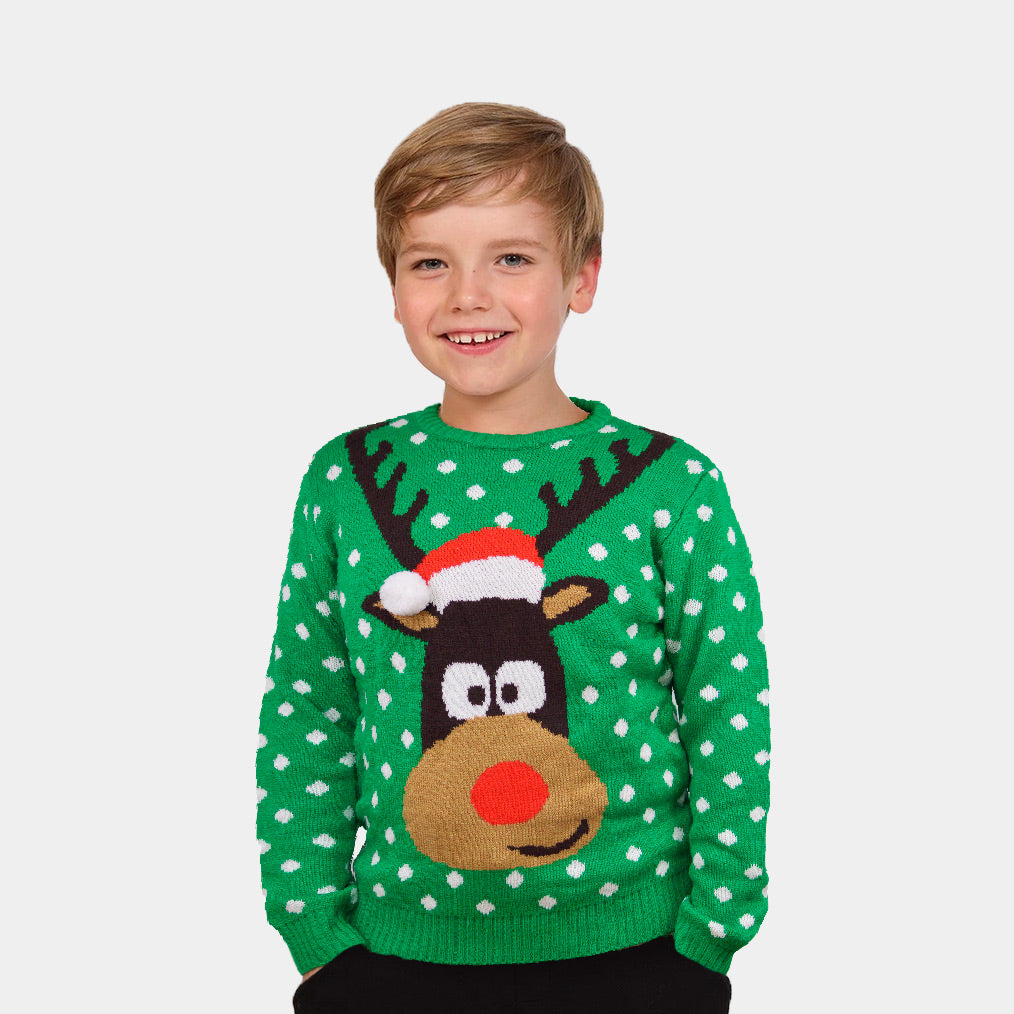 Maglione Natalizio bambini Coppia Verde Renna Cappello 3D
