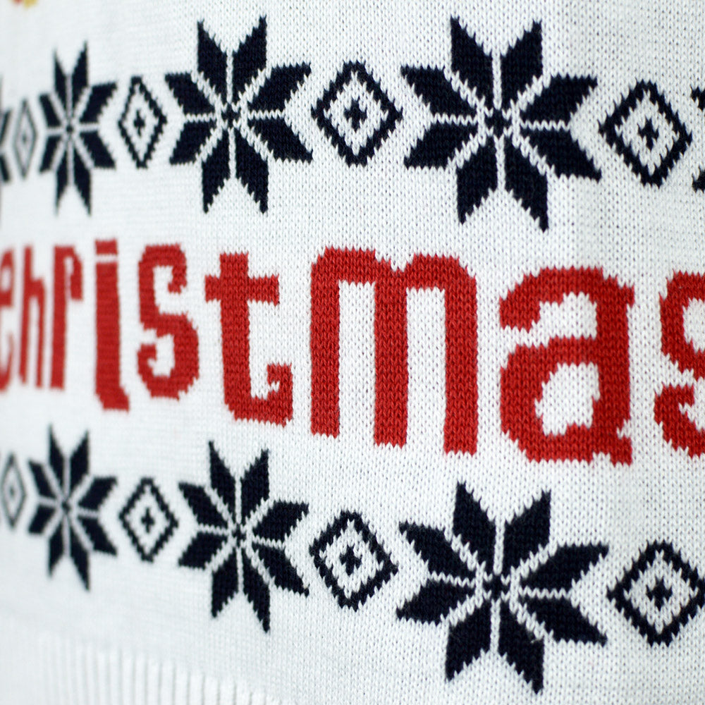 Maglione Natalizio Famiglia in Cotone Biologico Blu con Babbo Natale e Renna Rudolph