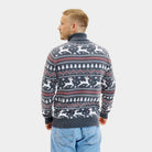 Maglione Natalizio  in Cotone Biologico a Collo Alto Grigio con Renne