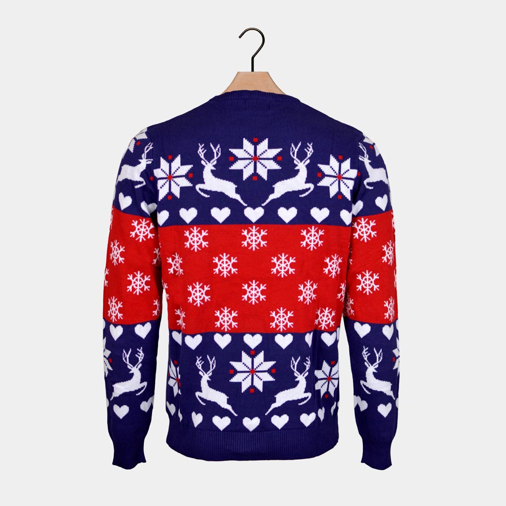 Maglione Natalizio Renne e Cuori Blu e Rosso