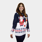 Maglione Natalizio da Donna Blu con Babbo Natale e Renna Rudolph