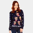 Maglione Natalizio Donna Blu con Renne Albero Natalizio Stella
