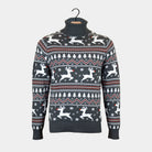 Maglione Natalizio da Donna Cotone Biologico Collo Grigio Renne Alto 
