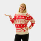 Maglione Natalizio da Donna in Cotone Biologico con Cuori Rossi e Beige
