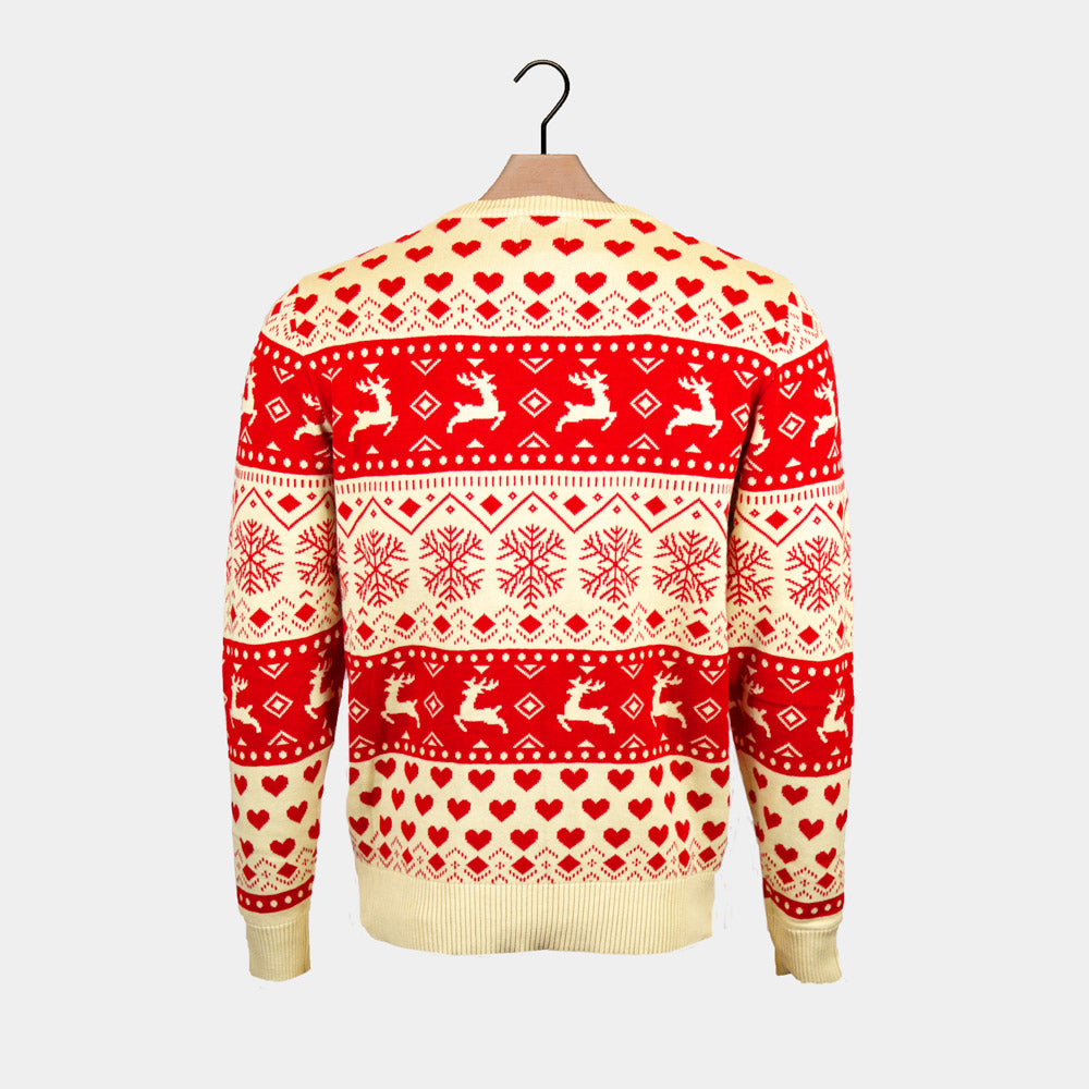 Maglione Natalizio di Donna in Cotone Biologico Rossi e Beige Cuori 